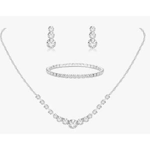 Jstyle 3 Piece Silver And Rhinestone Jewelry Set. Hypoallergenic.